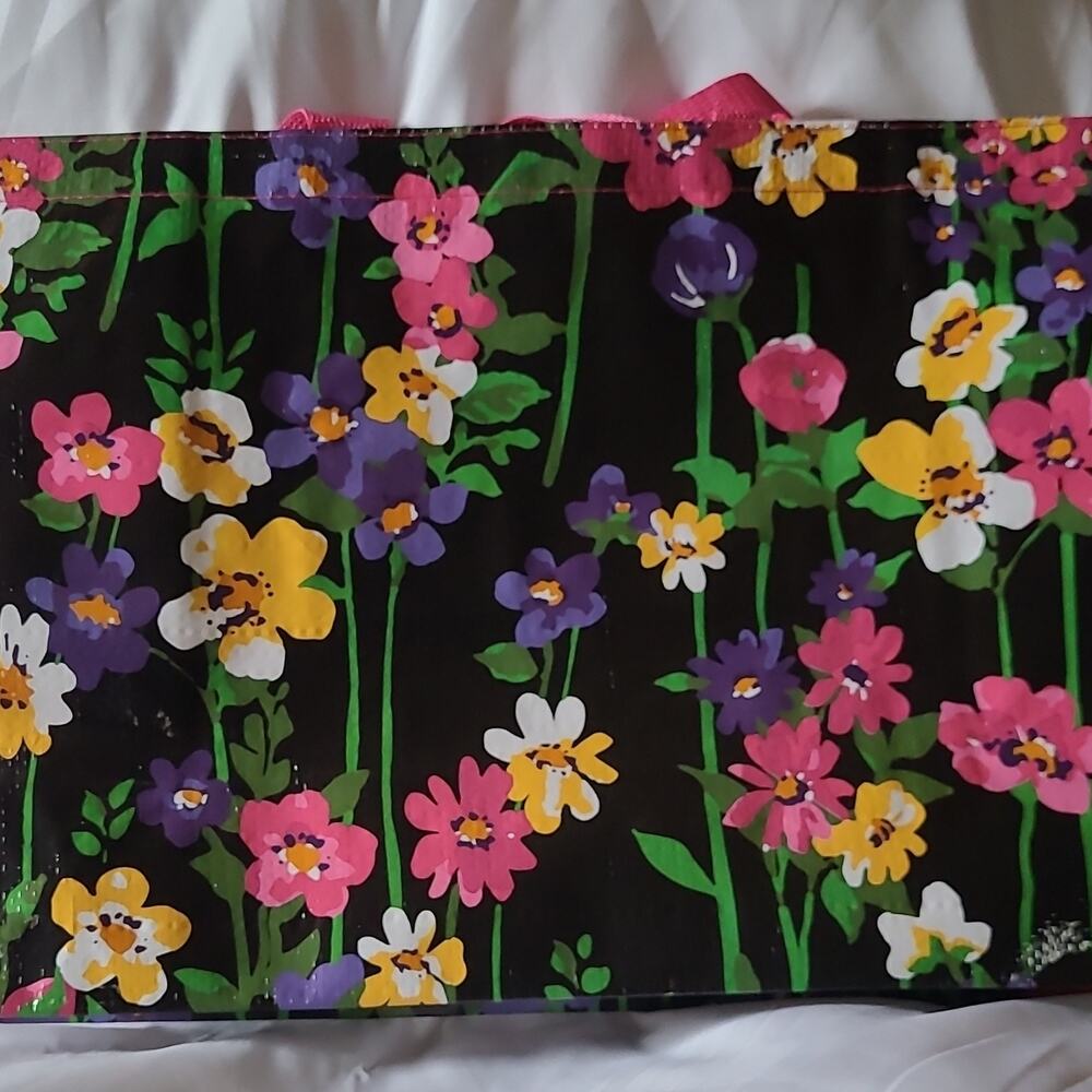 Market Tote Wildflower Garden Floral Reusable Bag Large Pink Handles 17.3L
